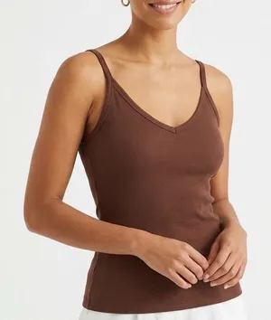 Brown Ribbed V-Neck Camisole Tank Top Style 970 Slim Fit Small thumbnail 1