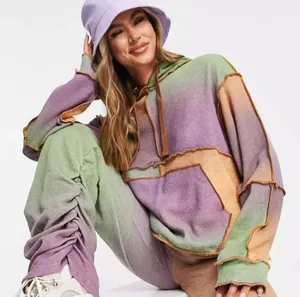 Jaded London oversized patchwork lightweight knitted hoodie wool blend 4 thumbnail 1