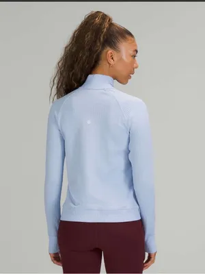 Lululemon Engineered Warmth Half Zip Blue Linen Merino Wool Women’s Size 12 thumbnail 2