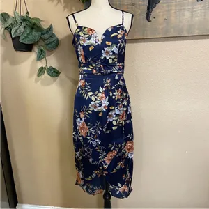 Lulus My Favorite Day Navy Blue Floral Print Tulip Skirt Midi Dress thumbnail 9