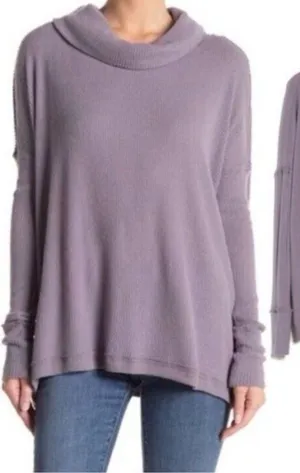 Free People Long Sleeve Ribbed Sweater Top Purple XS thumbnail 1