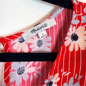 Madewell red stripe/ floral v-neck blouse size Large thumbnail 2