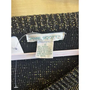 Jamie Scott‎ Vintage Black Gold Metallic Shimmer V-Neck Knit Sweater Small thumbnail 3
