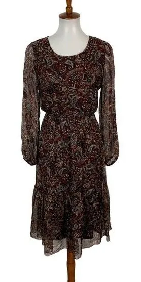 Lara Guidotti Dress XS Long Sleeve Viscose Silk Boho Paisley Evening Party thumbnail 1