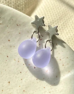 Handmade teardrop Czech glass simple star earrings💫💜 thumbnail 1