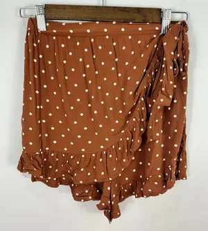 American Eagle Ruffle Wrap Shorts Womens XS Brown Polka Dot Boho Summer‎ Skort thumbnail 1