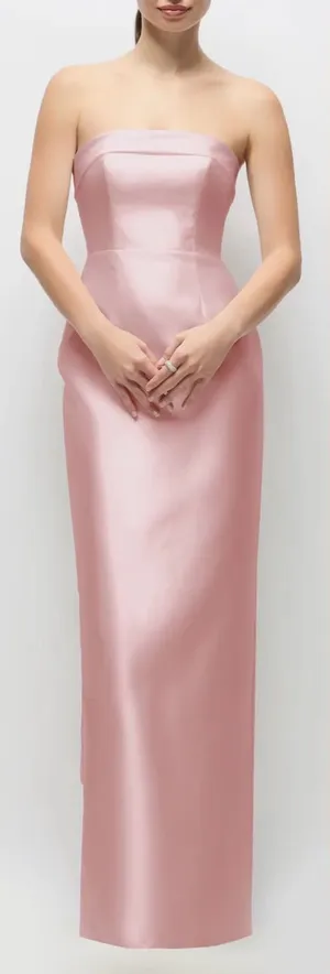 NEW Alfred Sung Eliza Bow Back Strapless Ballet Pink Satin Column Gown SZ 2 thumbnail 1