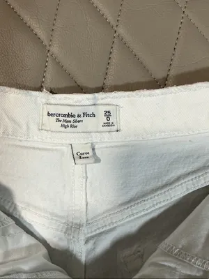 Abercrombie & Fitch White Frayed Hem High-Rise Denim Shorts thumbnail 2