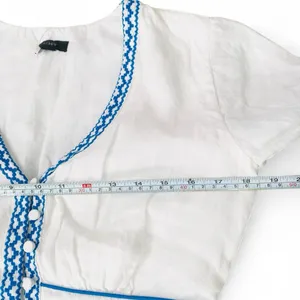 J.Crew White 100% Linen Embroidered Midi Dress Blue Ric Rac Button Front Size 2 thumbnail 6