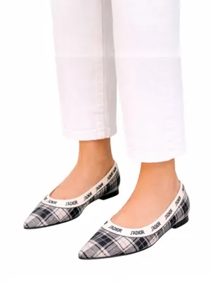 Christian Dior J'adior Embroider Tartan Print Pointed Toe Flats Size 39.5 thumbnail 1