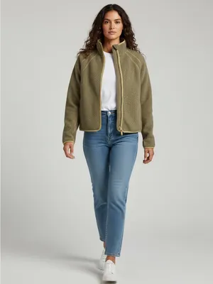 Athleta Olive and Yellow Zip-Front Fleece Jacket thumbnail 2