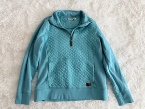 L.L.Bean Women's Quilted Quarter-Zip Pullover Sweatshirt in Teal thumbnail 1