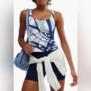 NWT Free people Movement Women's Never Better Long Tank Blue Combo Size L thumbnail 2