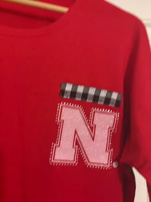 Nebraska Huskers Sweatshirt Women XS/S Gameday Couture Red Black and White Check thumbnail 2