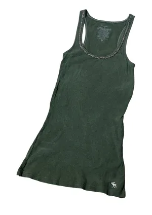 Y2K Abercrombie‎ & Fitch Green Ribbed Beaded Scoop Neck Tank Top Womens M thumbnail 1