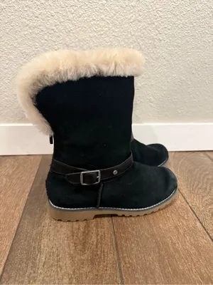 UGG Nessa Black Suede Shearling-Trim Buckle Mid-Calf Boots Size‎ 5 thumbnail 4