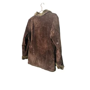 VINTAGE EDDIE BAUER Brown Faux Fur Lined Suede Leather Oversized Coat Size M thumbnail 2