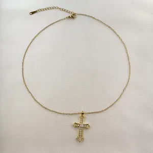 Adjustable CZ Cross Pendant Necklace for Women thumbnail 4