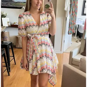 N12H White Eyelet Mini Wrap Dress XS Fit & Flare Cotton Zigzag Cottage $260 thumbnail 3