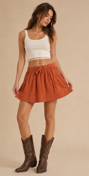 J.Crew Linen Mini Skirt Burnt Orange Elastic Waist Small 4 Lightweight thumbnail 1