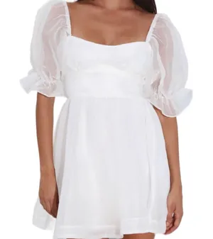 Hello Molly White Puff Sleeve Mini Dress thumbnail 1