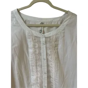 Anthropologie top by Free People pale punk blouse with lace & pleat accents sz L thumbnail 2