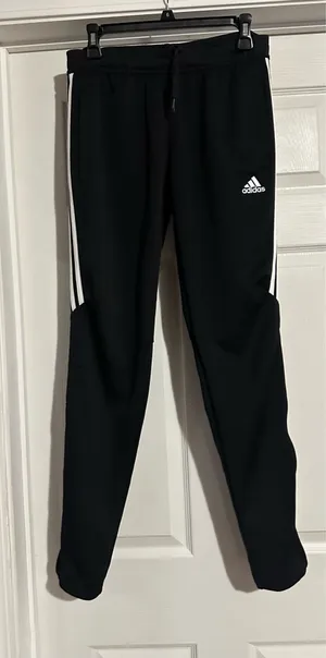 Adidas unisex Black Joggers with White Stripes are a size medium. thumbnail 1