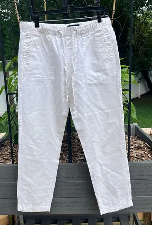 Gap Women’s White Linen Cotton Blend Jogger Pants Size M Coastal Casual Beachy thumbnail 1