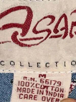 Vtg Asapo Western 100% Cotton Floral Tribal Embroidered‎ Denim Button Up Vest, M thumbnail 6