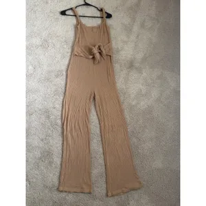 Reformation Jumpsuit Women XS‎ Tan Ribbed Tie Waist Wide Leg Sleeveless Lyocell thumbnail 2