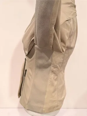 Vince Beige Leather Draped Moto Jacket Size Small thumbnail 4