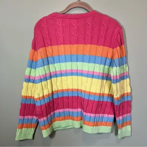 Appleseeds Women’s Striped‎ Pastel Rainbow Sweater Cable Knit Chunky PXL thumbnail 8