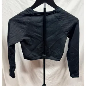 Offline by Aerie Seamless Waffle Long Sleeve Crop Active Top in Black XS thumbnail 6