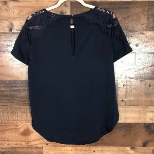Abercrombie & Fitch Mens Navy Blue Lace Yoke Short Sleeve Blouse‎ Small thumbnail 7