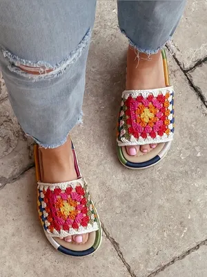 Farm Rio Crotchet Granny Square Toe Floral Sandals thumbnail 1