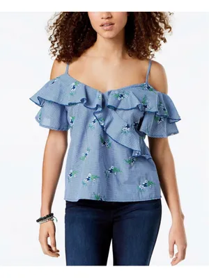 Gypsies & Moondust Ruffled Gingham Off-The-Shoulder Blouse Size L (19” PTP) NWT thumbnail 1