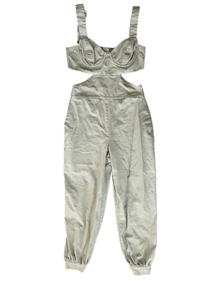 Majorelle Revolve Ameera Linen Cotton Structured Bodice Jumpsuit Taupe Green thumbnail 2