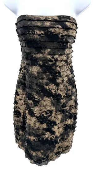 Strapless Tie Dye Mesh Bodycon Midi Dress Ruched Grunge Y2K‎ Gothic 90's Club M thumbnail 1