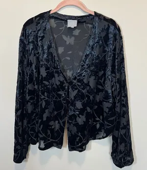 Rabbit Rabbit Designs Vintage Black Burnout Velvet Floral Jacket 20 Whimsigoth thumbnail 1