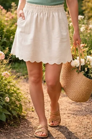 NEW J.‎ Crew Linen Blend Ivory Lined Scallop Hem Skirt Coastal Minimalist 4 thumbnail 1