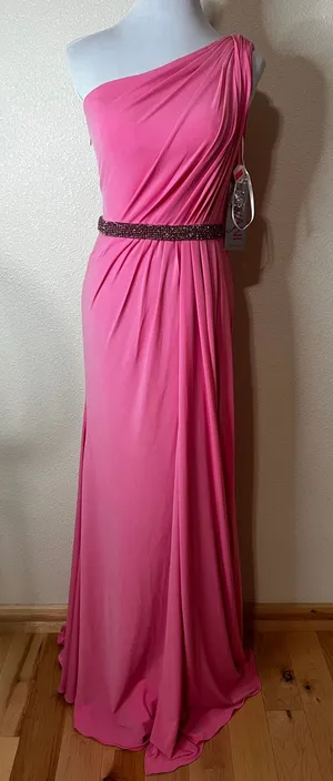 Jovani 40932 one shoulder ruched Greek goddess prom formal dress hot pink NEW 4 thumbnail 1