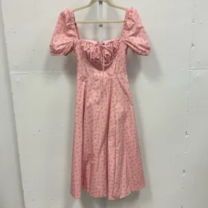 House of CB Pink Floral Puff Sleeve Midi Dress Front Slit Cottagecore Medium thumbnail 2