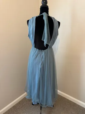 Lulus Elegant Ambiance Slate Blue Tulle A-Line Midi Dress Size Medium thumbnail 4