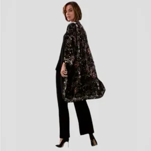 Chico's Black Crushed Velvet Jewel-Toned Floral Imprinted Oversized Boho… thumbnail 3