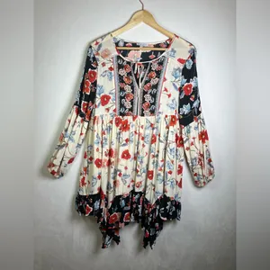 Patrons of Peace Women’s Boho Floral Babydoll Tunic Dress Sz L Festival Coastal thumbnail 2