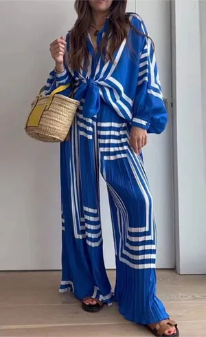Commence SOLDOut Blue and White Oversized Print Vacation Pants Set XS NEW thumbnail 1