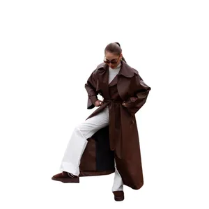 Brown Faux Leather Trench Coat with Belt – Brand New thumbnail 8