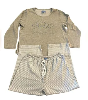Cabernet Gray Blue floral Cotton 2 pcs Sleepwear Loungewear Capri SZ S thumbnail 1