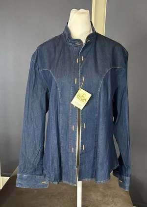 Vintage Stubbs Collection Denim Button-Up Long Sleeve Shirt NO BUTTONS Size L thumbnail 1