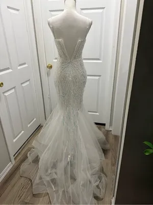 TLC Say Yes to the Prom Iridescent Sequin Mesh Corset Mermaid Gown White Size 0 thumbnail 5